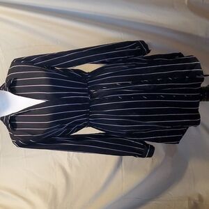Lush V-Neck Striped Collared Front Tie Midi Dress SZ SM